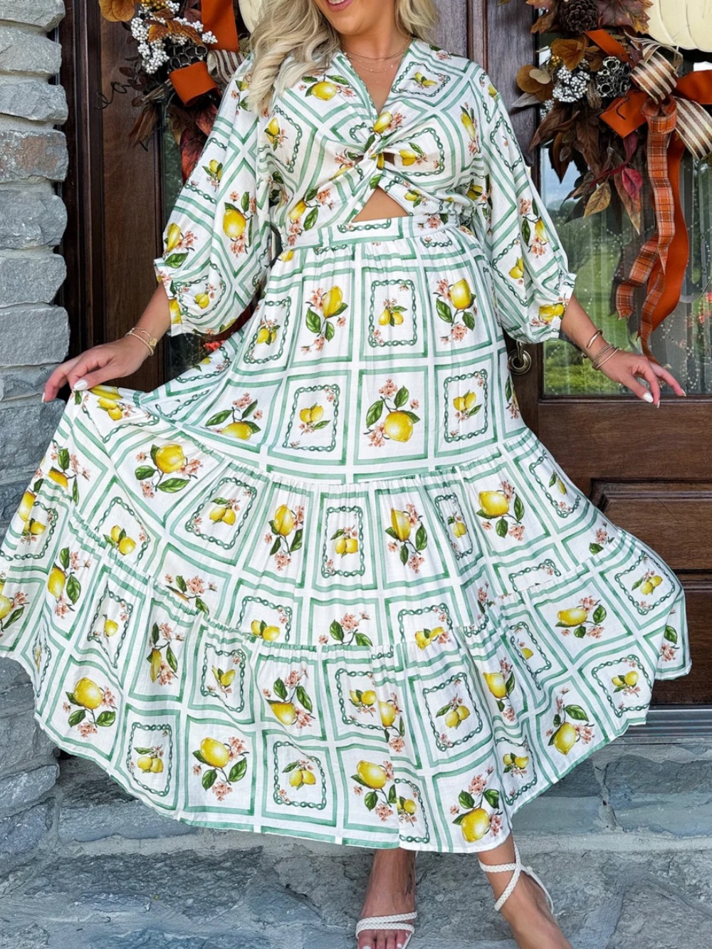 Lemon meet me in Santorini dress NWT